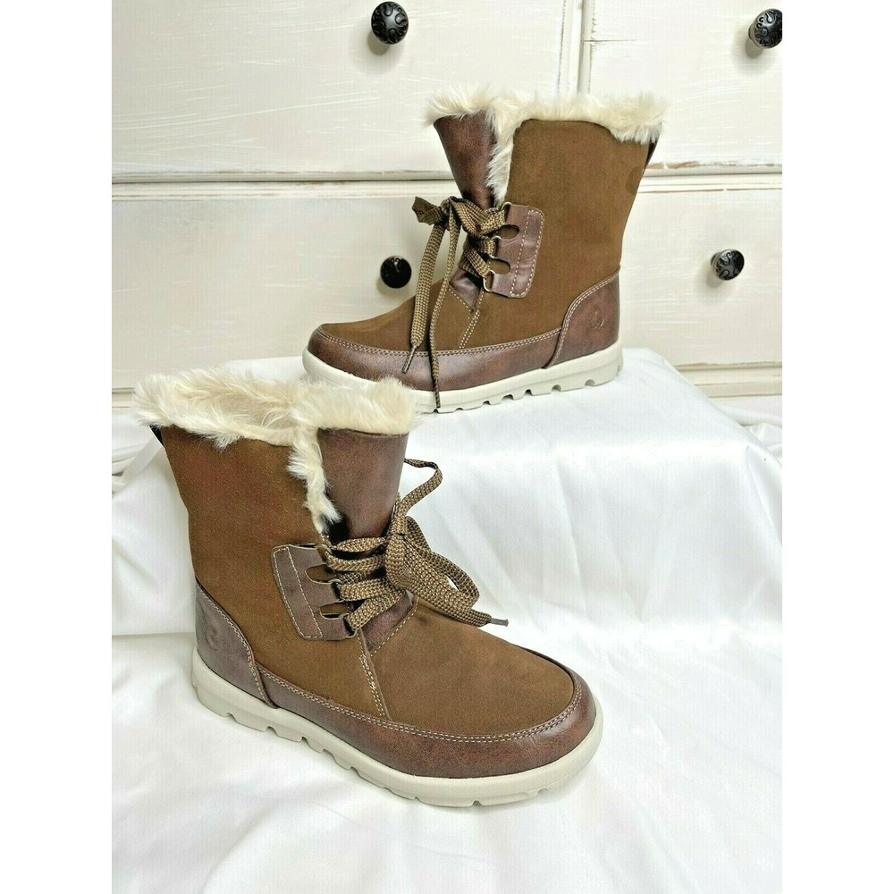 SPORTO- Womens 7 brown Leather, Faux Fur lace up Warm Boots Excellent Condition!